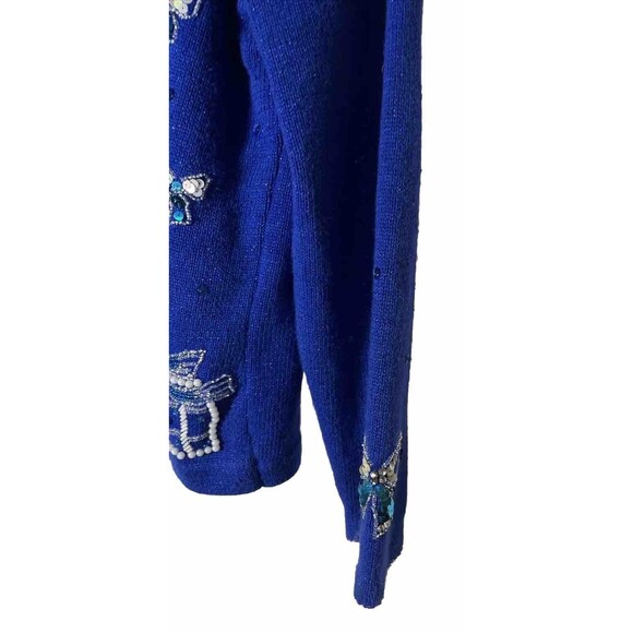 L James Closet Blue Women Ugly Christmas Sweater With Button Ramie/cotton - Picture 2 of 6